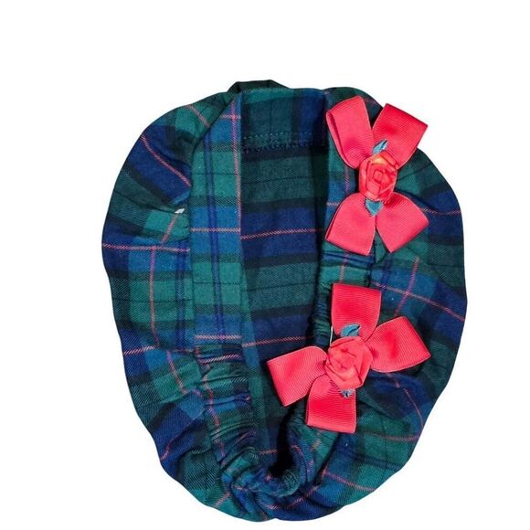 Vintage Good Lad Girls Green Plaid Dress Lace Collar & Matching Bonnet Holiday - Picture 2 of 7